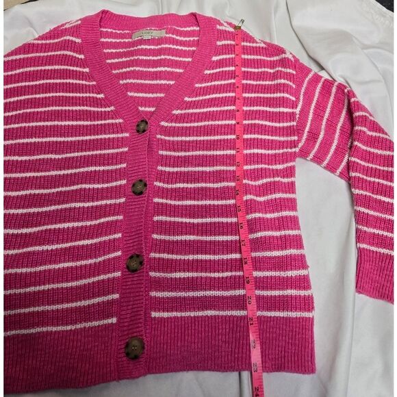 LOFT pink striped button up v-neck oversized cardigan‎ sweater L - Picture 9 of 9